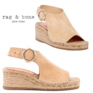 RAG & BONE Calla Dune Tan Suede Buckle Wedge Sandals Sz 37 / US 7-7.5